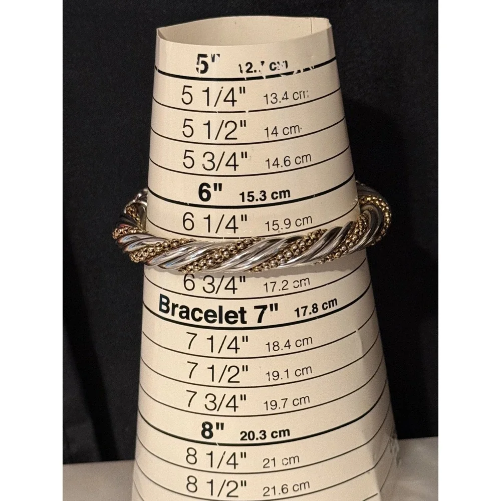 Italian Two Tone Sterling Silver Twisted Cable Popcorn Bangle Bracelet 8mm 31.4g